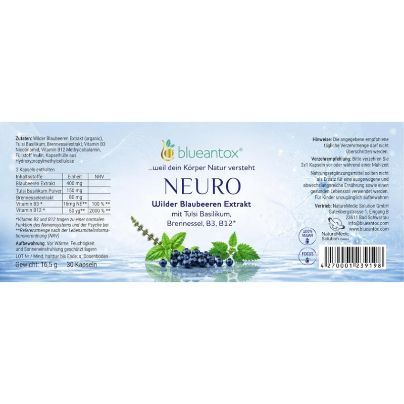 blueantox®NEURO Wilder Blaubeeren Extrakt 30 Kapseln